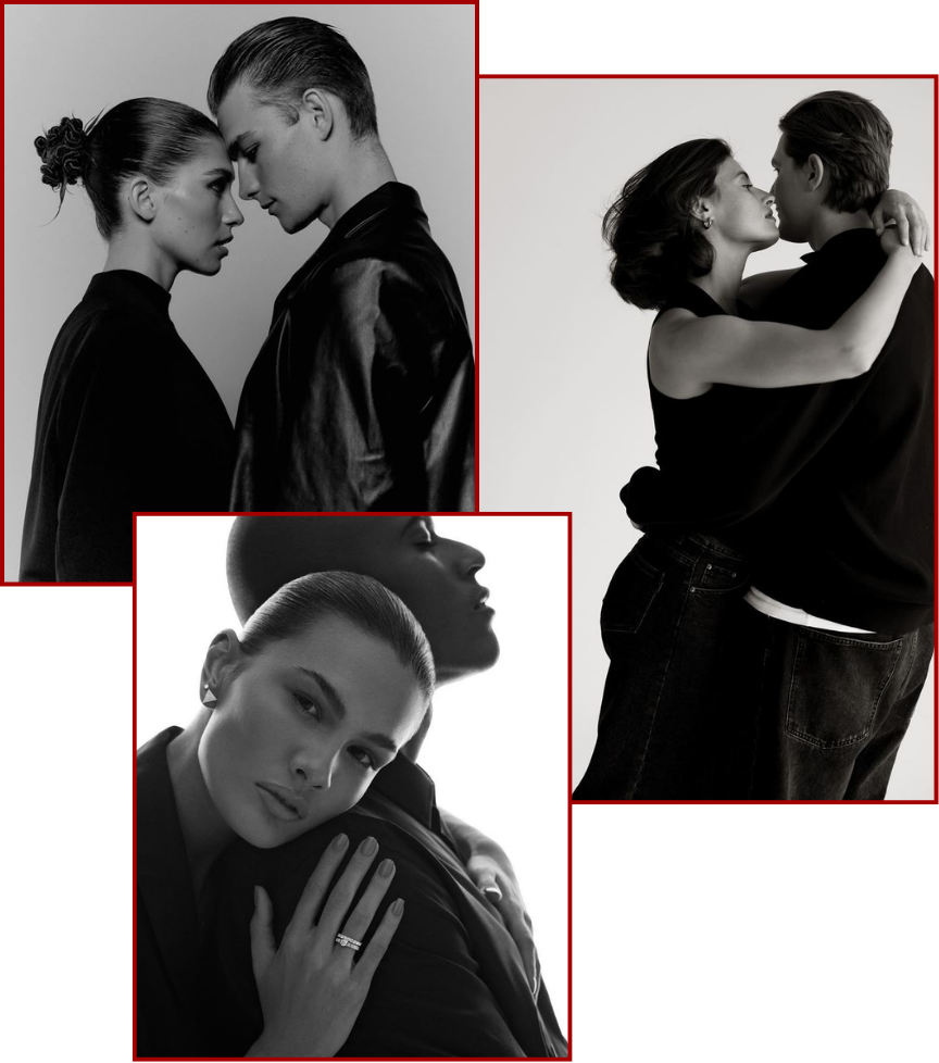 Editorial photographs of couples in black and white